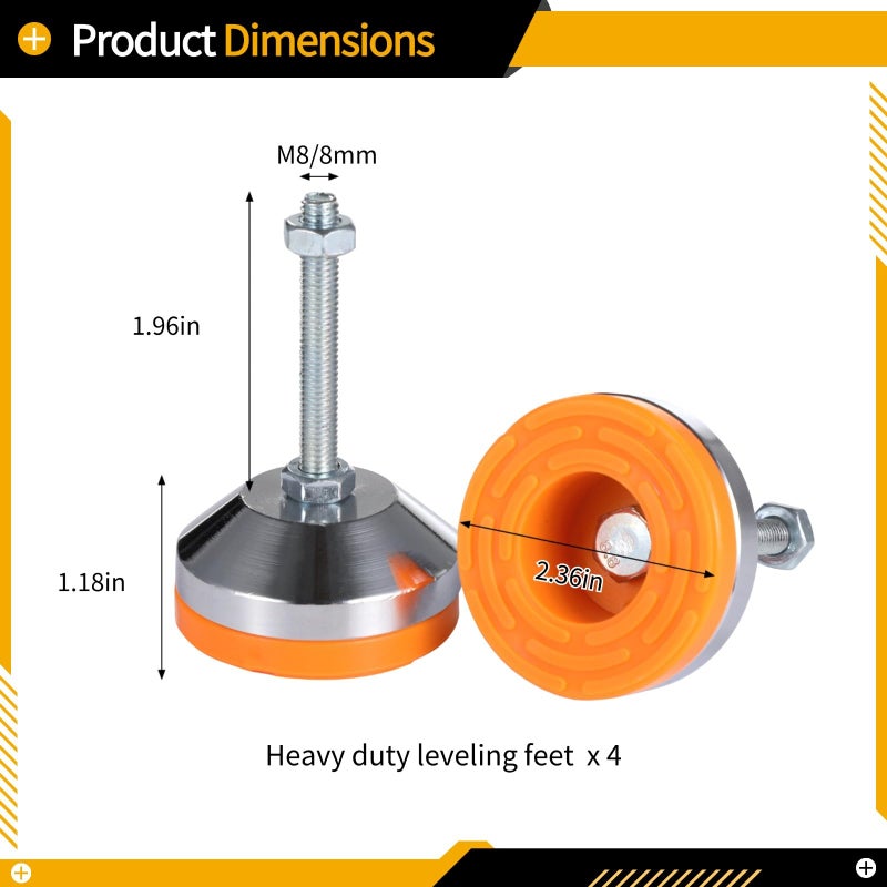 Lnrueg 4 PCS Heavy Duty Leveling Feet, Leg Leveler with Base, Adjustable Leveling Feet with M8 Thread, Great Load Capacity for Workbench Machine Cabinet, D60xM8x50 - Image 2
